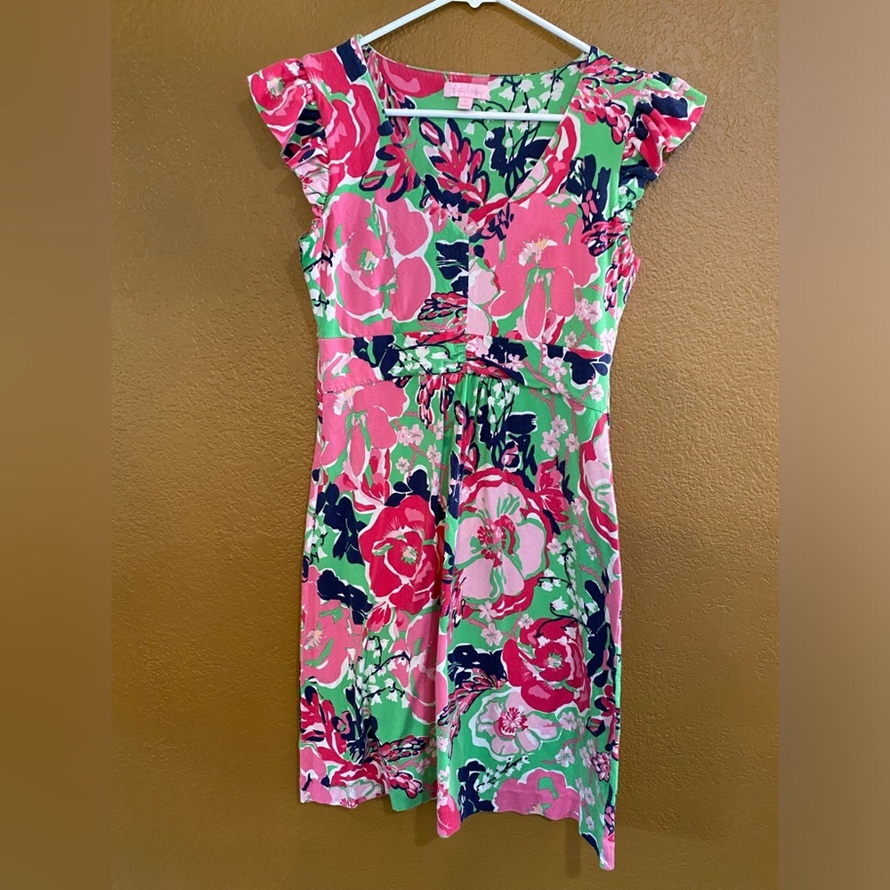 Lily Pulitzer Pink Floral Cotton Midi Dress Size Small